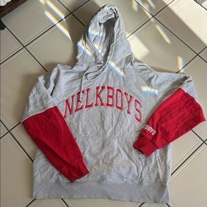 Nelk Boys full send Hoodie Sweatshirt red white grey  Mens Size L smoke free